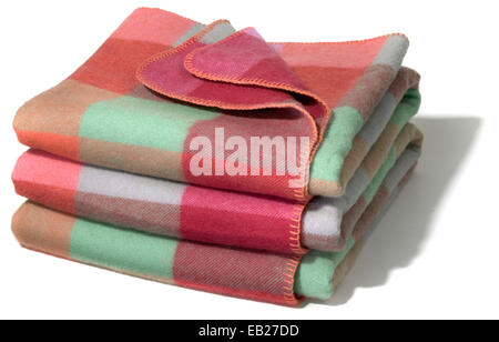 plaid wool LL bean blanket stack photographed on a white background Stock Photo