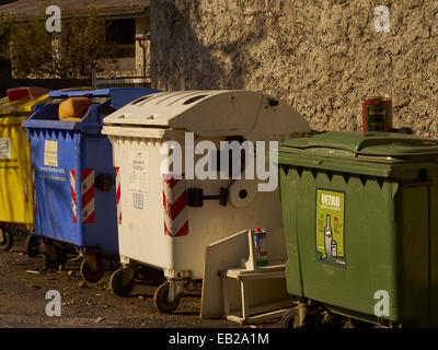 Recycling Bins, Entracque, Italy Stock Photo