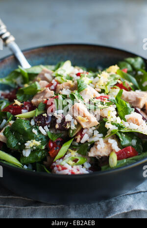 Tossed salad with tuna, rice and vegetables Stock Photo