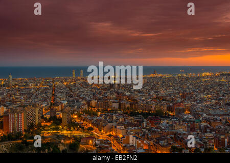 Sunset city skyline, Barcelona, Catalonia, Spain Stock Photo