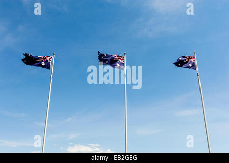 Australian flags billow in the wind at the Australian War Memorial. Stock Photo