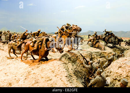 The diorama depicts the Australian cavalry battle of Magdhaba on 23 December 1916 over the Turkish post waving bayonets. Stock Photo