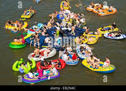 'Nabada', a traditional water parade on the Danube River on Swear Monday, Ulm, Baden-Württemberg, Germany Stock Photo