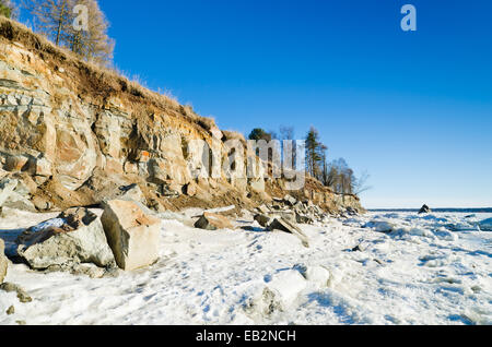 North Estonian limestone shore on a sunny winter day Stock Photo