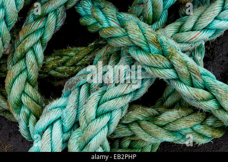 Green rope, Gásadalur, Vágar, Faroe Islands, Denmark Stock Photo