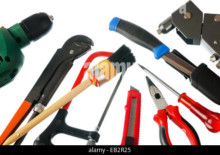 Set of working tools, it is isolated on a white background Stock Photo