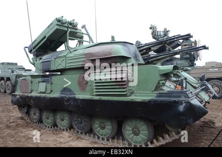 The ZSU-23-4 'Shilka' is a lightly armored, self-propelled, radar guided anti-aircraft weapon system (SPAAG) Stock Photo