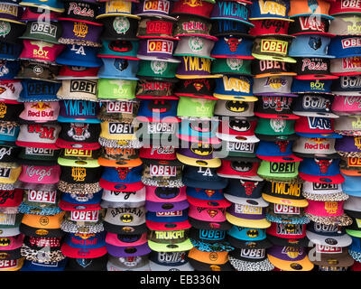 Base Ball Caps on Spanish Market Stall Stock Photo