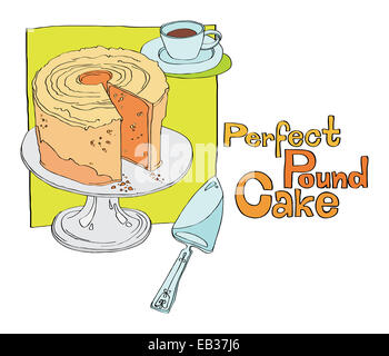 sliced cake on cake stand with a cup of tea and a spatula. series of vector illustrations of food Stock Photo