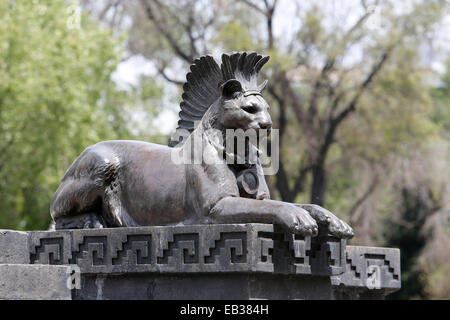 Lion figure on the Monument to Cuauhtémoc, the last Aztec ruler, Mexico City, Federal District, Mexico Stock Photo