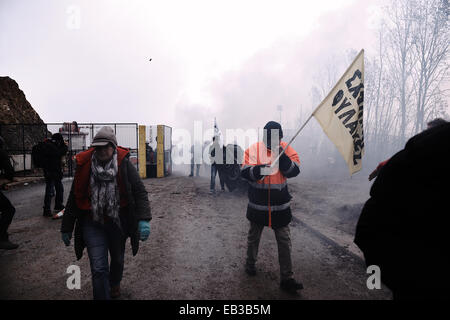 Residents of Chalkidiki's villages, clash with police during a demonstration against the operation of gold mines in the nearby area of Skouries. Residents react against a possible environmental disaster caused by the gold mining project.