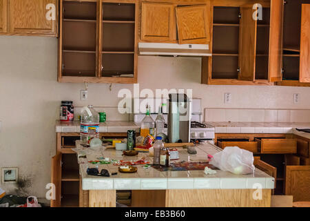 A house that drug addicts and their children had occupied and the damage that was done. Stock Photo