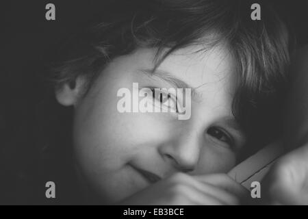 Portrait of girl (4-5) in black and white Stock Photo