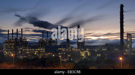 UK, Scotland, Illuminated natural gas processing plant at night Stock Photo