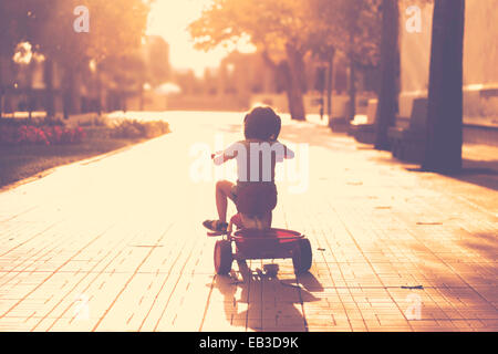 Little girl(2-3) on tricycle in park Stock Photo