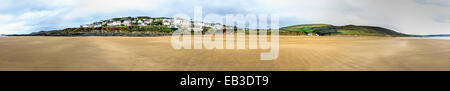 Panorama of Woolacombe town taken from Woolacombe Sands, North Devon, England. Stock Photo