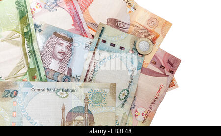 Modern Bahrain dinars banknotes on white background Stock Photo