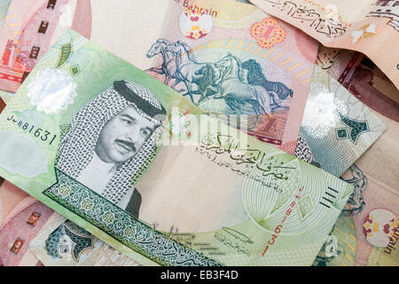 Modern Bahrain dinars banknotes, closeup background Stock Photo