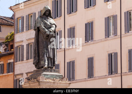 The statue of Giordano Bruno in Campo de' Fiori. It was sculpted by Ettore Ferrari. Stock Photo