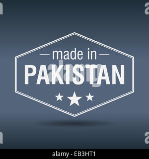 made in Pakistan hexagonal white vintage label Stock Photo