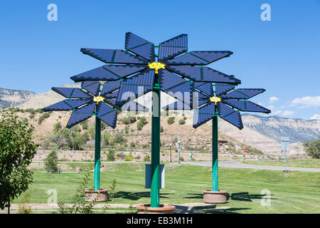 Flower shaped solar panels in Colorado Stock Photo