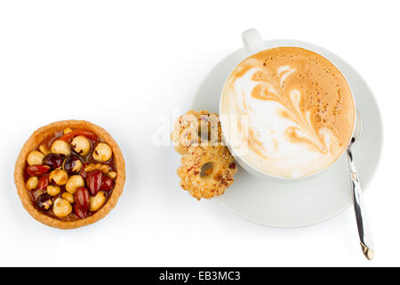 cup of cappucino and cakes isolatad on white background Stock Photo