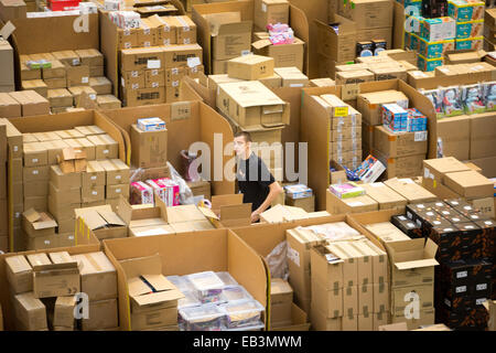 Staff at the Amazon fulfilment centre in Peterborough,Cambs,on Tuesday Nov 25th,getting ready for Black Friday. Stock Photo