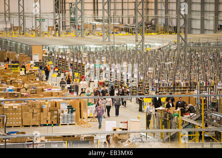 Staff at the Amazon fulfilment centre in Peterborough,Cambs,on Tuesday Nov 25th,getting ready for Black Friday. Stock Photo