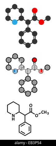 Methylphenidate attention-deficit hyperactivity disorder (ADHD) drug molecule. Conventional skeletal formula and stylized repres Stock Photo