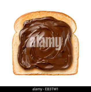 Aerial view of Chocolate Spread on a single slice of Toast. Isolated on a white background Stock Photo