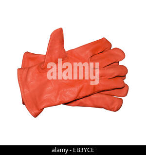 Red protective gloves isolated on white with clipping path Stock Photo