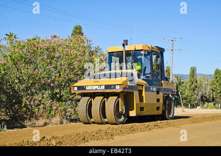 Caterpillar pneumatic tyre compactor on road works Tamworth Australia Stock Photo