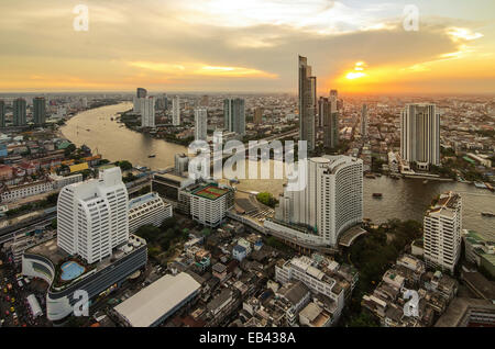 Bangkok cityscape from top view with river Stock Photo