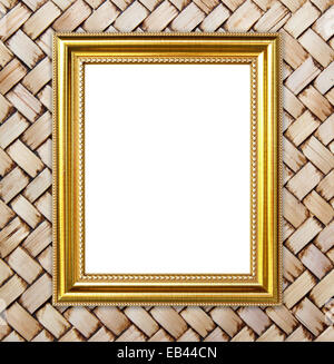 blank golden frame on bamboo texture background Stock Photo