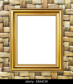 blank golden frame on bamboo texture background Stock Photo
