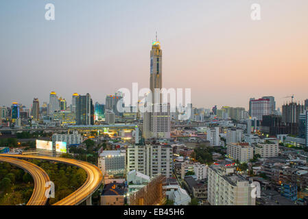 Bangkok Cityscape at twilight with main traffic Stock Photo