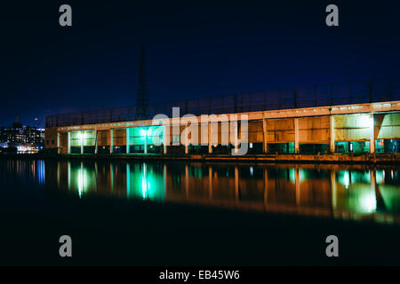 The abandoned Broadway Recreation Pier at night in Fells Point Baltimore, Maryland. Stock Photo