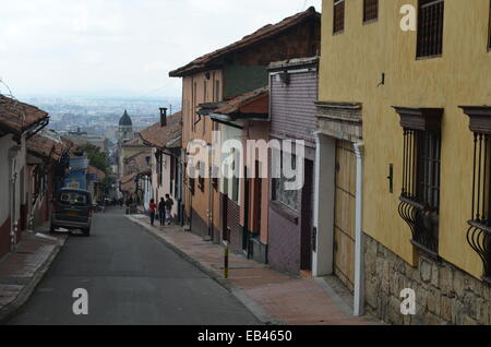 Colourful streets of the colonial La Candelaria neighbourhood of Bogota, Colombia Stock Photo