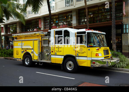Fire truck, Waikiki, Honolulu, Oahu, Hawaii, USA Stock Photo