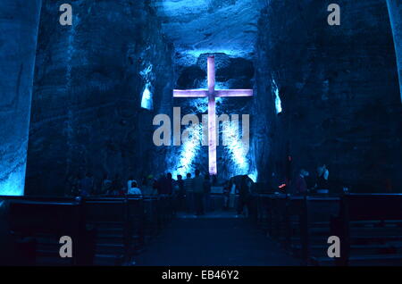 The Zipaquira Salt Cathedral, an underground Roman Catholic Church made inside a salt mine in Cundinamarca, Colombia Stock Photo