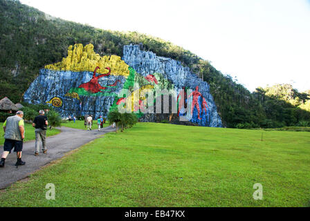 Mural de la Prehistoria (Prehistory) by Leovigildo Gonzalez, Viñales valley, Pinar del Río, Cuba Stock Photo