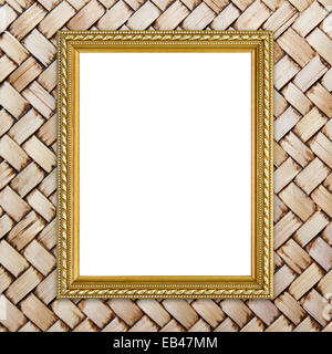 blank golden frame on bamboo texture background Stock Photo