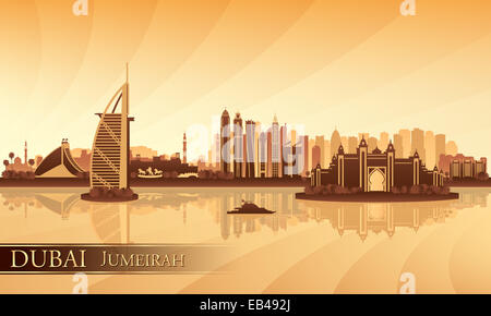 Dubai Jumeirah skyline silhouette background Stock Photo