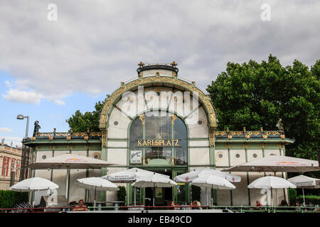 Austria, Vienna, Karlsplatz subway Station, Otto Wagner's Pavilion in Art Nouveau style Stock Photo