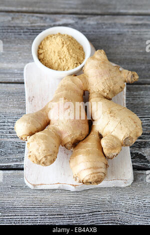 Spicy ginger root on a cutting board Stock Photo