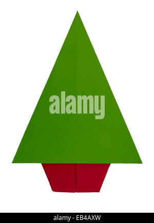 Green origami christmas tree isolated on white background Stock Photo ...