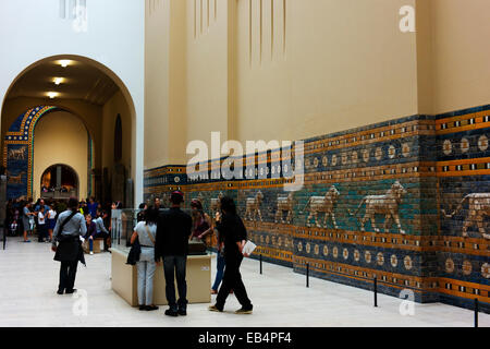 Displays and visitors in Berlin's Pergamon Museum. Stock Photo