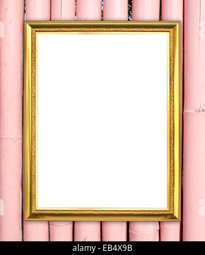 blank golden frame on bamboo wall background Stock Photo