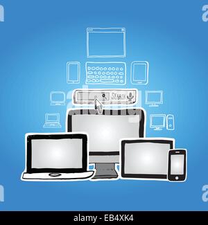 Media devices vector with internet search bar Stock Vector