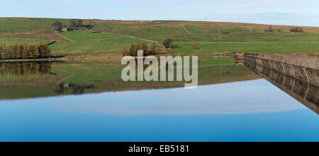 View north across Wet Sleddale Reservoir Shap Cumbria Lake District National Park England with the edge of the dam on the right Stock Photo